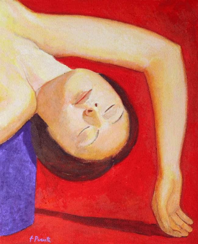 Pintura 'Cabeza de mujer con fondo rojo nº5' de Fernando Puente, 61 x 50 cm