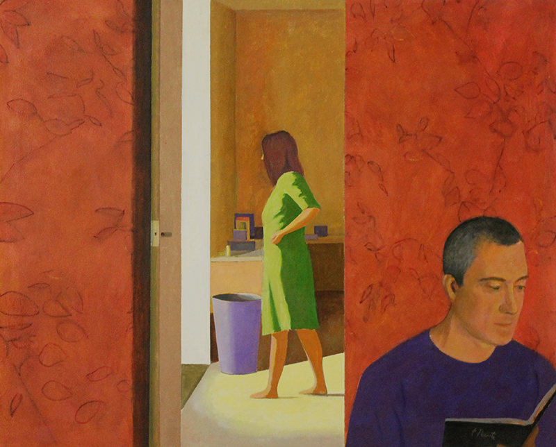Pintura 'Interior con figuras' de Fernando Puente, óleo 81 x 100 cm