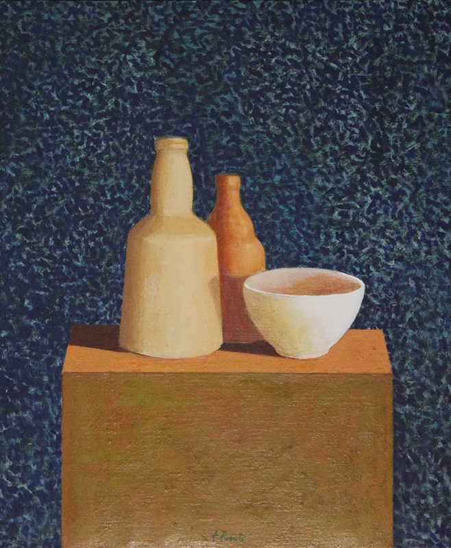 Pintura 'La botella amarilla' de Fernando Puente, naturaleza muerta 46 x 38 cm