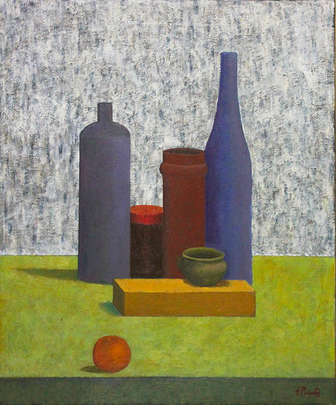 Pintura 'Naturaleza muerta con mandarina' de Fernando Puente, 65 x 54 cm