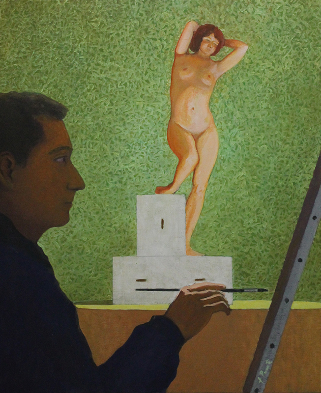 Pintura 'El pintor y la modelo' de Fernando Puente, óleo 61 x 50 cm