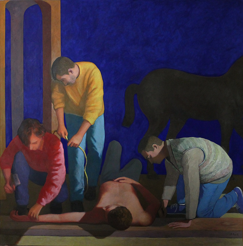 Pintura 'Preparativos para una crucifixión' de Fernando Puente, 200 x 200 cm
